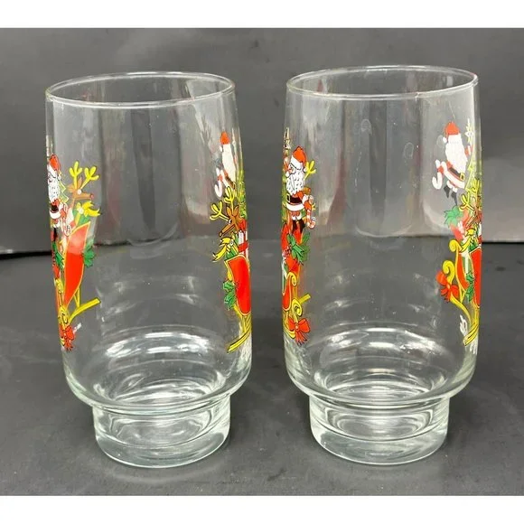 1985 (2) MCCRORY STORES Santa COCA COLA Tumbler Glasses Christmas Tree Sleigh - Picture 4 of 11